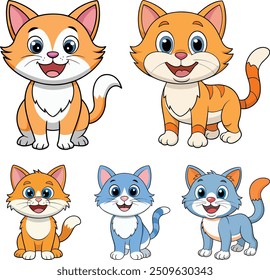 Set of Cute Cats cartoon illustration