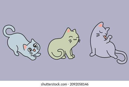 Set of Cute Cats Cat Kitty Cartoon Animal Pet Character Happy collection illustration