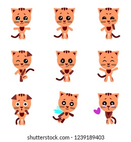 Set of cute cats character with different emotions. Vector cartoon cat character. Vector collection.