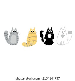 set of cute cats. cats with different colors sit in a row. vector illustration, eps 10.