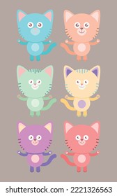 Conjunto de lindos gatos de diferentes colores. Diseño plano vectorial.