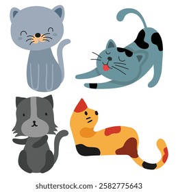 A Set of cute cats and dogs on a white background, Cartoon Animal head collection in Black and White
