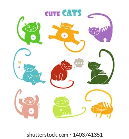 Set of cute cats. Doodle cartoon