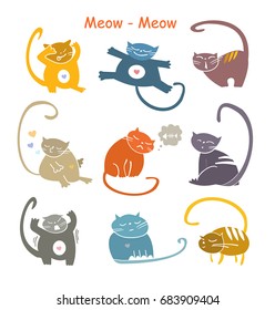 Set of  cute cats. Doodle cartoon cats