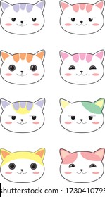 Set of Cute Cats face isolated on white background