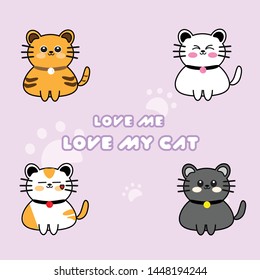 Set of cute cats flat icons. Vector Illustration Cartoon .