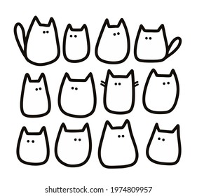Set of cute cats hand drawn in simple doodle style. Vector collection illustration.