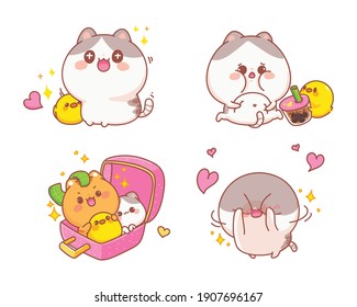 Set of cute cats happy Different gestures cartoon illustration