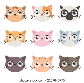 Set of cute cats head icon