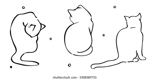 Set süße Katzen einzeln. Adorable kitty doodle, Cartoon-Charakterskizze. Grafisch umrissene Haustiere für Drucke, Stoffstruktur Muster. Reißverzierte Kätzchen-Kollektion für Tätowierungen, Postkarte