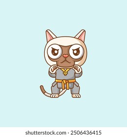 set Cute cats Karate training martial art kawaii chibi character mascot animal sport illustration outline design Icon