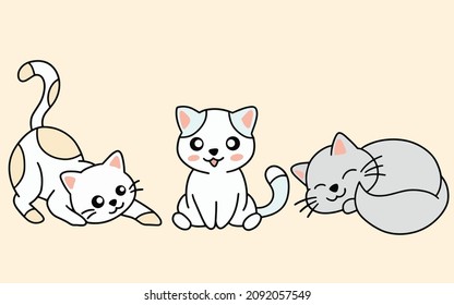Dibujo de colección Set of Cute Cats Kitty Cartoon Animal Pet Character Happy