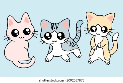 Set of Cute Cats Kitty Cartoon Animal Pet Character Happy collection illustration