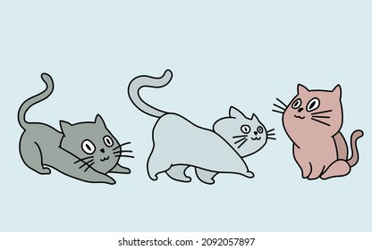 Dibujo de colección Set of Cute Cats Kitty Cartoon Animal Pet Character Happy