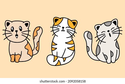Set of Cute Cats Kitty Cartoon Animal Pet Character Happy collection illustration