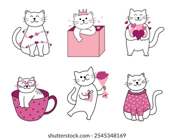 Set of cute cats in love. Concept for Valentine's Day. Love. Vector illustration