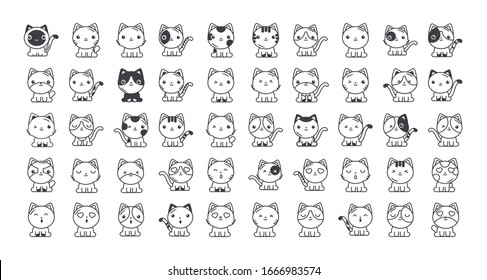 set of cute cats on white background, line style icon vector illustration design