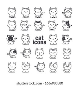 set of cute cats on white background, line style icon vector illustration design