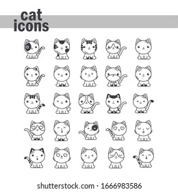 set of cute cats on white background, line style icon vector illustration design