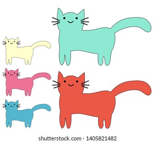 Set of cute cats in simple design for kid's greeting card design, t-shirt print, inspiration poster