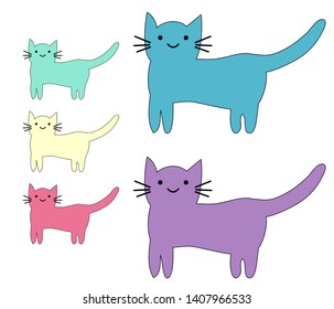 Set of cute cats in simple design for kid's greeting card design, t-shirt print, inspiration poster