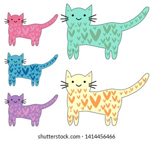 Set of cute cats in simple design for kid's greeting card design, t-shirt print, inspiration poster