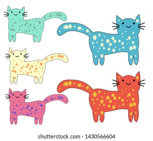 Set of cute cats in simple design for kid's greeting card design, t-shirt print, inspiration poster