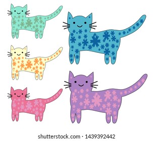 Set of cute cats in simple design for kid's greeting card design, t-shirt print, inspiration poster