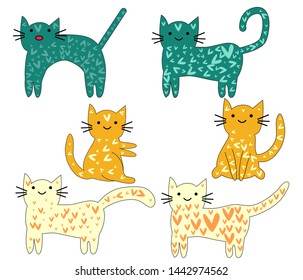 Set of cute cats in simple design for kid's greeting card design, t-shirt print, inspiration poster