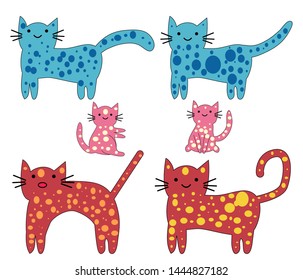 Set of cute cats in simple design for kid's greeting card design, t-shirt print, inspiration poster