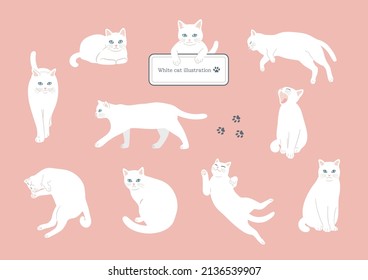 A set of cute cats in the style of handwritten illustrations. Flat color simple style design.