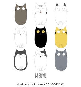 Set of cute cats vector illustration.
