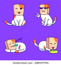 set of cute cats wearing paper masks vector illustration. cat with flat design cartoon