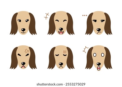 Conjunto de caras lindas del perro sabueso afgano del personaje que muestran diferentes emociones para el diseño.