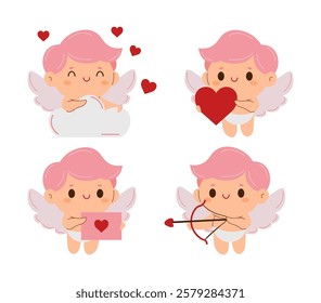 set of cute Character amor cupid for valentine's day. Vector illustration