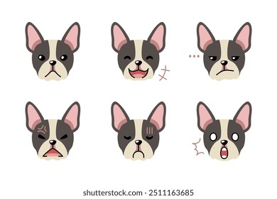 Conjunto de bonitinho personagem boston terrier cão rostos mostrando diferentes emoções para o design.