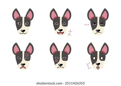 Conjunto de bonitinho personagem touro terrier cão rostos mostrando diferentes emoções para o design.