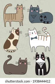 Set of cute character cats, pet animal collection