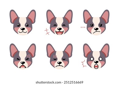 Set of cute character corgi dog faces showing different emotions for design.