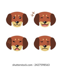 Set of cute character dachshund dog faces showing different emotions for design.