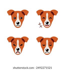 Set of cute character dog faces showing different emotions for design.