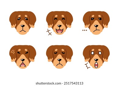 Set of cute character dog faces showing different emotions for design.