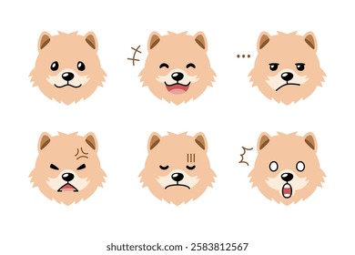 Set of cute character cute dog faces showing different emotions for design.