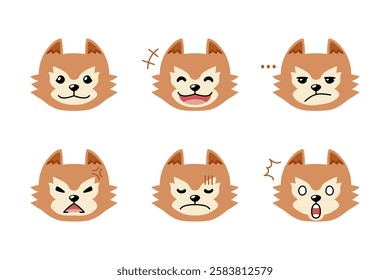 Set of cute character dog faces showing different emotions for design.