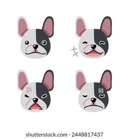 Set of cute character cute french bulldog faces showing different emotions for design.