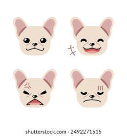 Set of cute character french bulldog faces showing different emotions for design.