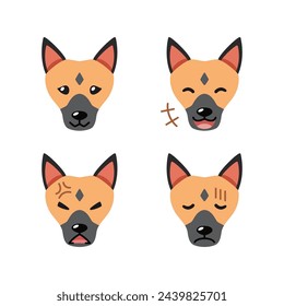 Set of cute character german shepherd dog faces showing different emotions for design.