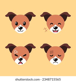 Set of cute character jack russell terrier dog faces showing different emotions for design.