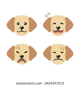 Set of cute character labrador retriever dog faces showing different emotions for design.