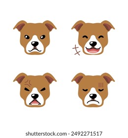 Set of cute character pit bull terrier dog faces showing different emotions for design.